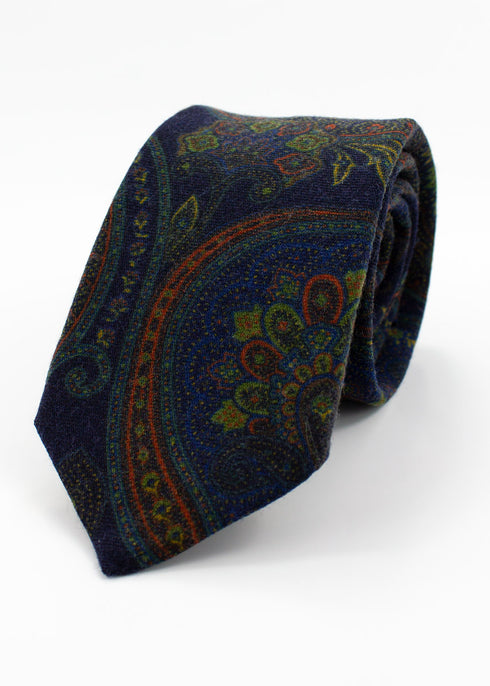 Paisley Wool Tie - Navy